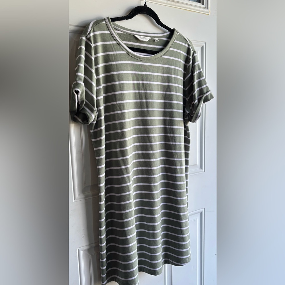Candace Cameron Bure Sage Striped T-Shirt Dress
